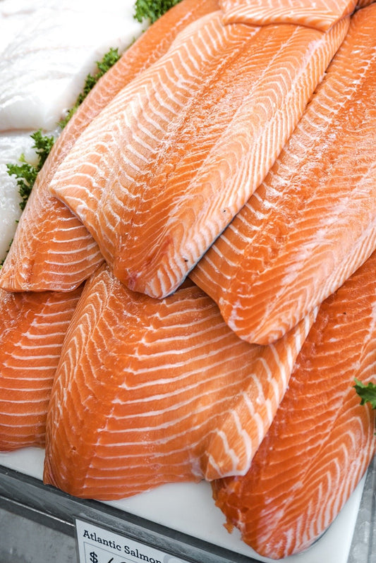 Stack of Hand-Cut Atlantic Salmon Fillets
